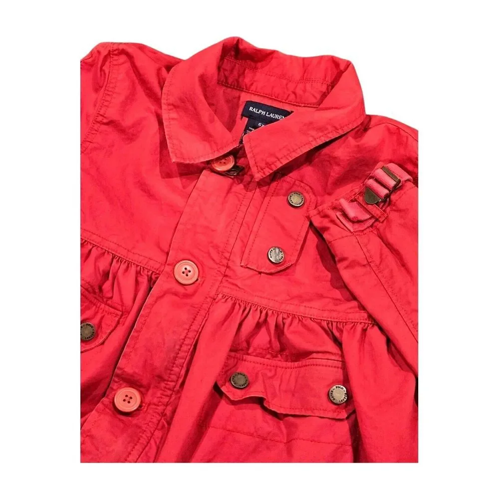 Ralph Lauren Swing‎ Trench Coat Pink/Red Button Zip Girls 6X